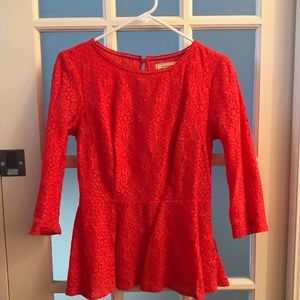 Anthro Lace Peplum Blouse; Tangerine